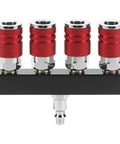 Four Way Straight Air Manifold With Five Ports And One Quarter NPT Inlets Aluminum Line Type Splitter With Four Couplers