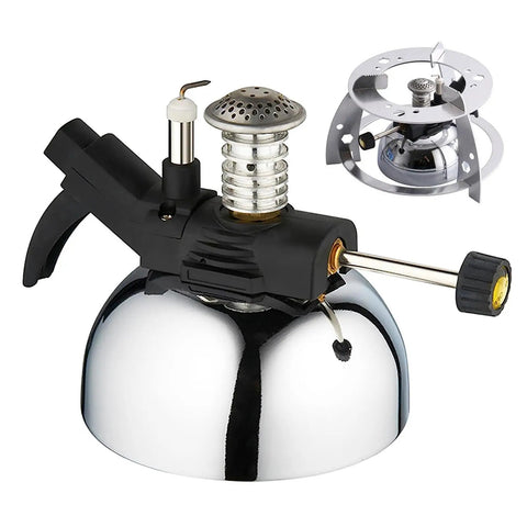 Slick Little Mini Tabletop Butane Burner With Aluminum Rack, lab Bunsen style, up to 1300°C, compact, for food heating and experiments.