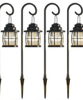Awesome Four Pack Low Voltage Outdoor Hanging Path Lights Kit Warm White Led Metal Shepherd Hook Lights for garden lighting