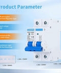 32 Amp DC Circuit Breaker Two Pole 500V Solar PV Disconnect Switch With Thermal Magnetic Trip DIN Rail Mount Isolator C32 front view