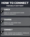 Instructions on connecting multiple batteries for 12V LiFePO4 BT10 Battery With Built-In BMS 128Wh Portable UPS