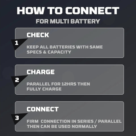 Instructions on connecting multiple batteries for 12V LiFePO4 BT10 Battery With Built-In BMS 128Wh Portable UPS