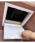 Slick White Heavy Duty Access Panel 150X200MM Seamless Drywall Inspection Hatch in use, showing white aluminum door opening.