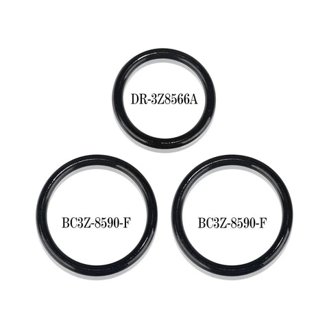 Pre-Greased O-Rings Gasket Seal Set For Engine, Radiator Hose And T-Pipe Coolant Leak Repair, Replacement Kit Compatible With Ford F-150 5.0L And Mustang DR3Z-8566-A And BC3Z-8590-F, DIY Friendly Plug-N-Play Install. Three O-rings shown.