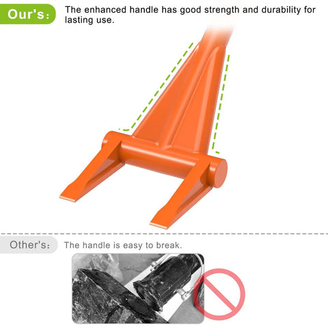 48 Inch Wrecking Bar With Dual Tines, Heavy Duty Pallet Buster With Steel Handle For Fast Deck Removal, Nails, Drywall, Flooring, And Siding Demolition, Renovation And Construction Made Easy orange dual-tine steel handle shown