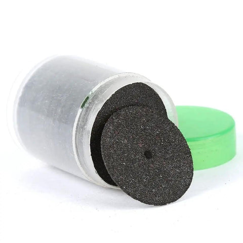 Badass 36 Piece Abrasive Cutting Discs And Slick Cut Off Wheels For Rotary Grinders with 24mm profile in clear container.
