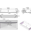 HAOCHRYSYPH Wall Mount Sink, Solid Surface, Matte White, 36 x 18 in. dimensions and design layout for installation.