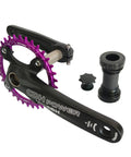 Hollow Integrated Mountain Bike Crank Set 104 BCD 34T 170mm Aluminum Alloy Narrow Wide Chainring With 74mm Bolt Spacing Compatible With Nine Sixteenth Inch Pedals Includes Bottom Bracket Bolts Purple Black Finish