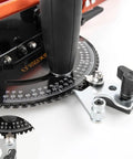 Next Level Miter Gauge with 22-to-36-Inch Extension Fence and 27 Positive Angle Stops detailed angle stop dial and adjusting knob.