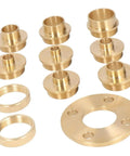 Heavy Duty Brass Router Guide Bushing Kit Featuring Snug Lock Nuts And Multiple Precision Adapters for hinge routing, 11 brass adapter rings included.