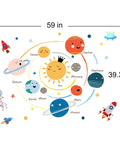 Cosmic Space Planet Wall Decals For Kids Educational Wall Stickers, solar system design with planets, sun, rockets, and astronaut, 59 x 39.3 in