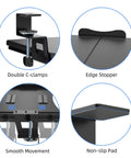 Under Desk Keyboard Tray With C Clamp Mount, Slide Out Keyboard And Mouse Platform, 20 Inch, black tray with clamps detail