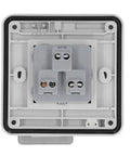 Built Tough Heavy Duty US Standard Waterproof Electrical Socket 127V 15A Industrial IP66 Outlet showing grey box with terminals.