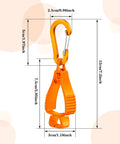 Orange Six Pack Glove Clips For Work Belt Loop And Pants with measurements for durable plastic clip and keyring.