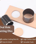 5 Piece Leather Die Cutting Dies Set With Oval Hollow Punches Pro Grade Steel Cutting Molds for DIY Crafts, showcasing oval punch.