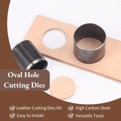 5 Piece Leather Die Cutting Dies Set With Oval Hollow Punches Pro Grade Steel Cutting Molds for DIY Crafts, showcasing oval punch.
