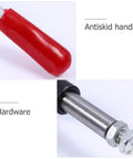 Close-up of Beefy 42mm Stroke Push Pull Toggle Clamp With Quick Release, showing red antiskid handle and metal hardware for workholding.