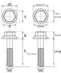 Wanyifa titanium DIN6921 flange head bolt, M8 x 40 mm, pack of 4; front and side view technical drawing
