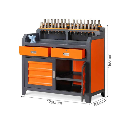 Heavy Duty Industrial Steel Workbench With Pegboard And Lockable Drawers, Large Garage Shop Cart For Craftsmen with dimensions and drawers.
