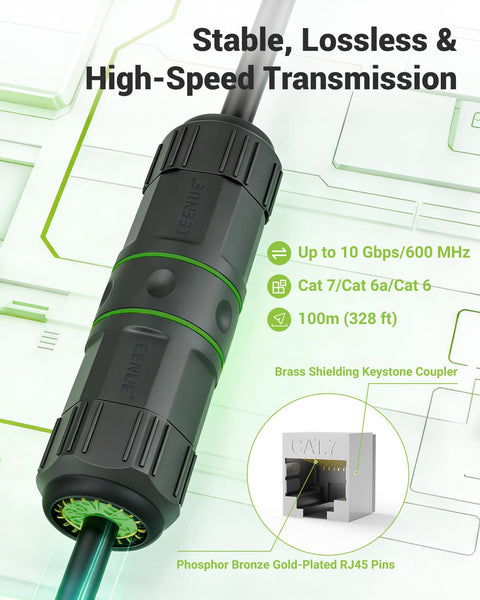 Beefy Outdoor Waterproof RJ45 Ethernet Coupler Cat7 Cat6a Cat6 IP68 Weatherproof Female Connector 10Gbps PoE Adapter