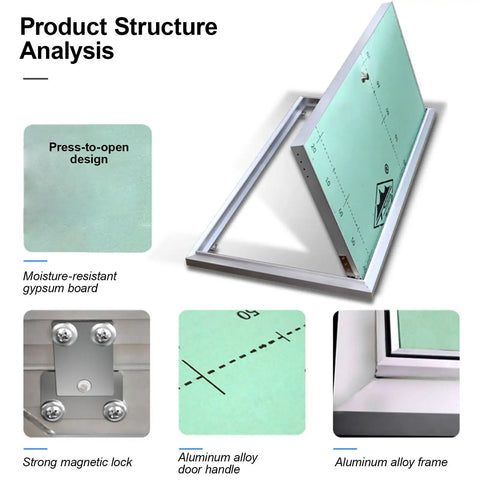 Heavy Duty Hidden Magnetic Access Panel For Wall And Ceiling Tile Cover With Detachable Inspection Door, shown with moisture-resistant gypsum board.