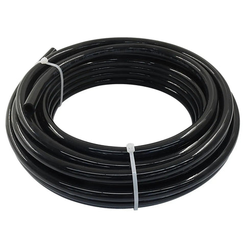 Coiled Three Eighths Inch Black PU Pneumatic Tubing Air Hose Lightweight Flexible Line For Water And Fluid Transfer And Air Compressors, 32.8 Feet Long, 10 Meters
