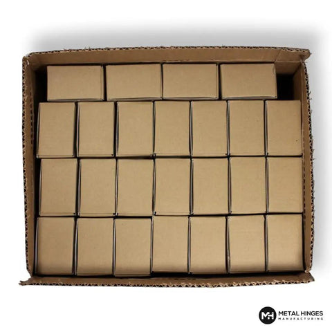 Box of Heavy Duty Weld On Hinges For Doors And Gates, 5mm Thick Steel With Detachable Pin, showing 50 pieces in packaging