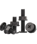 Black 304 Stainless Steel M6 Cross Head Screws With 12mm Flat Head And Flange Nuts Kit, 30 Sets, showing pile of screws and nuts