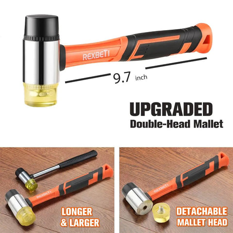 Pro Grade Fiberglass Mallet With Non Slip Rubber Grip For LVP Vinyl Flooring Installation Kit, 40 mm Double Face Rubber Head Delivers Softer Strikes And Vibration Dampening, Durable Handle Won't Bend Or Head Come Off. 9.7 inch detachable mallet head