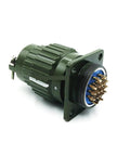 Y2M series circular military connector, panel-mount, green aluminum body with blue insert and gold pins