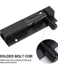 Heavy Duty Adjustable Sliding Latch Lock With Rust Proof Powder Coat Finish For Patio Gates And Yard Security Plus Tough As Nails Aluminum Build And Hella Secure Grip Perfect For Quick Weekend Repairs, black sliding latch close-up view