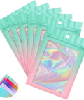 Holographic Mylar Bags With Clear Window And Odor Proof Seal Pouches For Food Storage And Snacking, Grab And Go Ready, 4.3x7.5in