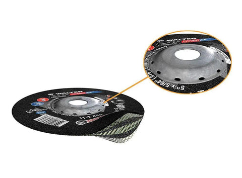 Close-up of Zip Plus Cutoff Wheel 7 Inch Beefy Heavy Duty Abrasive Wheel 30 Grit With 7 By 8 Inch Arbor And 0.078 Inch Thick