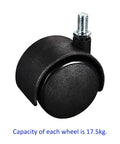 Slick Swivel Nylon Caster Wheels With Twin Rollers And Threaded Stem For Furniture Trolleys Cabinets Lockers Smooth Glide Black M8x15mm, 17.5kg capacity