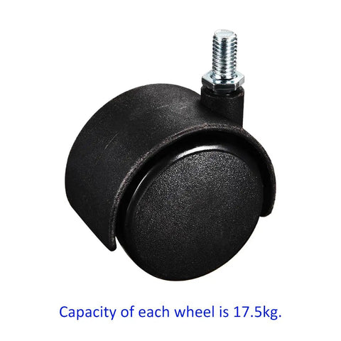 Slick Swivel Nylon Caster Wheels With Twin Rollers And Threaded Stem For Furniture Trolleys Cabinets Lockers Smooth Glide Black M8x15mm, 17.5kg capacity