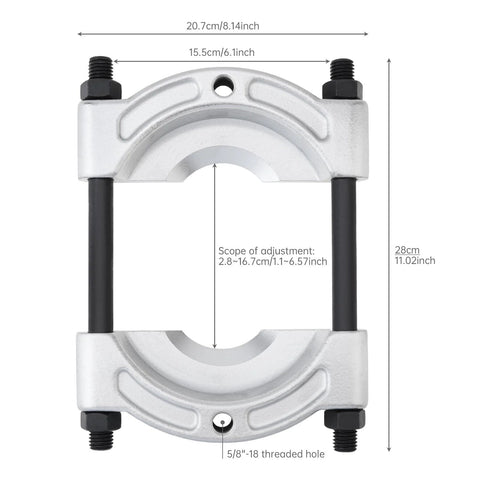 Front view of heavy-duty automotive bearing puller with adjustable jaw spread 1/2–5-3/4 in and 5/8-18 threaded holes