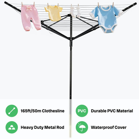 Outdoor Clothes Drying Rack With 4 Aluminum Arms Folding Rotary Dryer 12 Lines Spanning 165 Feet Of Drying Space with baby clothes