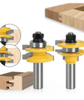 Premium 2-Piece Rail And Stile Router Bit Set For Crafting Solid Wood Doors With Pro Coping Cutters and matching profiles, carbide tips.