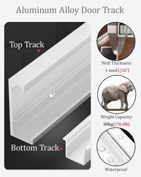 Sleek Mirror Sliding Barn Door With Hidden Aluminum Track Hardware, showing aluminum door track, top and bottom rails.