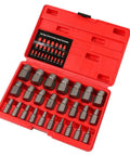 Rock Solid 25PC British System Screw Extractor Kit Made From Tough Molybdenum Steel For Torquing Stubborn Hex Bolts And Studs On Classic UK Spec Cars, red case open