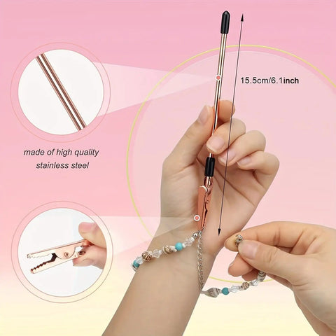 Bracelet Clasp Clamp Tool For Jewelry Making With Metal Shaft And One Hand Operation Extender And Fastening Device With Non Slip Tips Golden Finish For Crafting And Repair