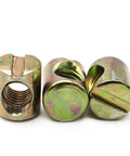 Rock Solid Cross Dowel Barrel Nut Hardware Built For DIY Woodworking M6 M8 with zinc plated finish, 10 pack shown.