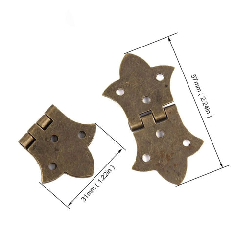 Antique Bronze Butterfly Hinges 4 Pack For Small Cabinets And Jewelry Boxes, DIY Friendly, zinc alloy, 31mm x 57mm, shown open and closed