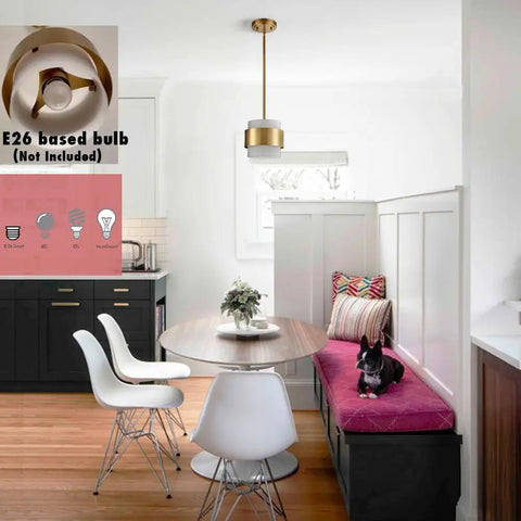 Gold Pendant Light Fixture With Frosted Glass Shade For Kitchen Island And Dining Room Modern Rod Hanging Lamp in a dining space