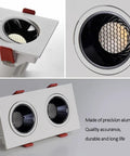 Top Shelf 24W LED Recessed Downlights With Quick Gimbal Retrofit Fit Triple Color Temp Swap From Cozy To Bright White Bold CRI90 Lighting Bullseye Dual Head Pivot Fully Dimmable 30 Degree Spotlight showcasing aluminum housing and dual gimbal heads.