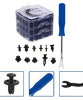 Auto Expansion Clip Kit For Bumper And Body Fasteners Replacement Durable Plastic Retainer Set Easy Install For Cars And Trucks No More Lost Clips Perfect For Quick Car Bumper Repairs, assorted black plastic clips in storage box with pry tool