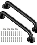 Rock Solid Heavy Duty Hand Rail Stays Secure Zero Hassle Wall Mount Safety Grip Bar For Bathroom Deck Shower Rustproof Black Steel with installation screws.