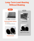 Comparison of dirt bike stand with thickened rubber platform and steel, highlighting non-slip and durability features.