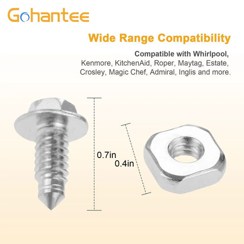 Nut and bolt from 9 Piece Dryer Terminal Block Screw Kit Replacement For Whirlpool And Kenmore, shown with dimensions