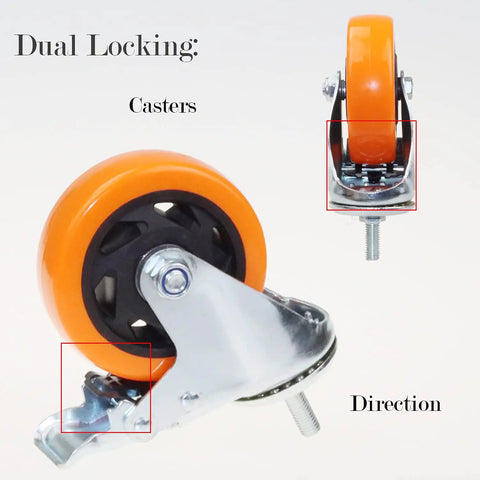 Heavy Duty Four Inch Orange Stem Caster Wheels M10 Thread Dual Locking Swivel For Workbench Dolly Furniture Rolls Slick Without A Sound With Zero Floor Scuffs Pack Of 4 Heavy Hitter Casters